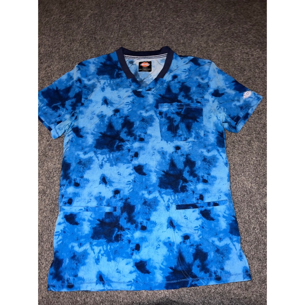 Dickies Medical Blue Tie Dye Scrub Top V-Neck Size S DK607 TTDN